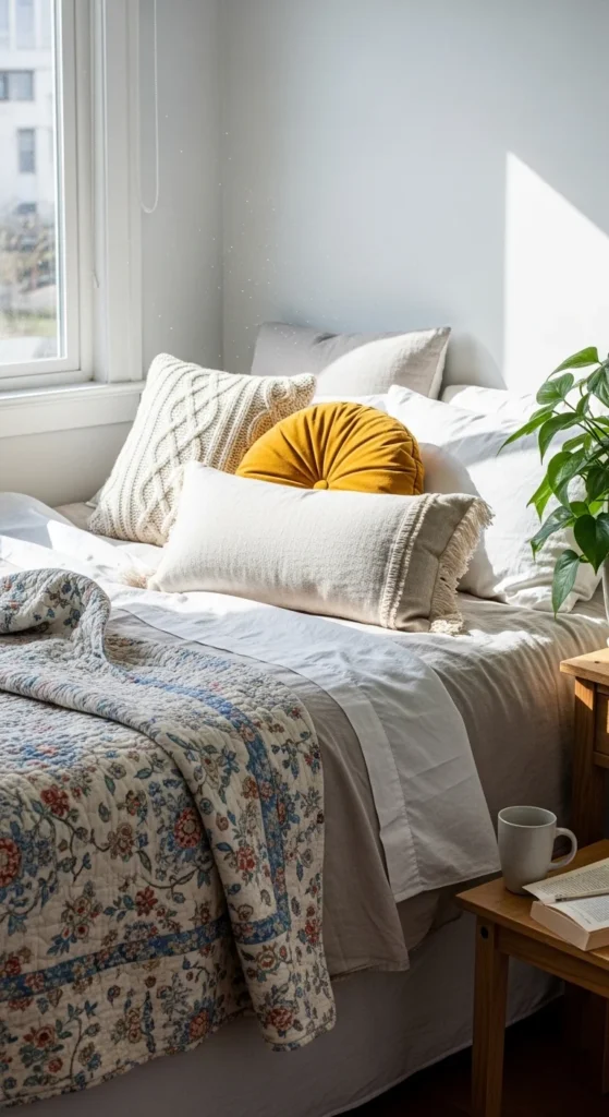 Layer Thrifted Textiles for a Cozy Look