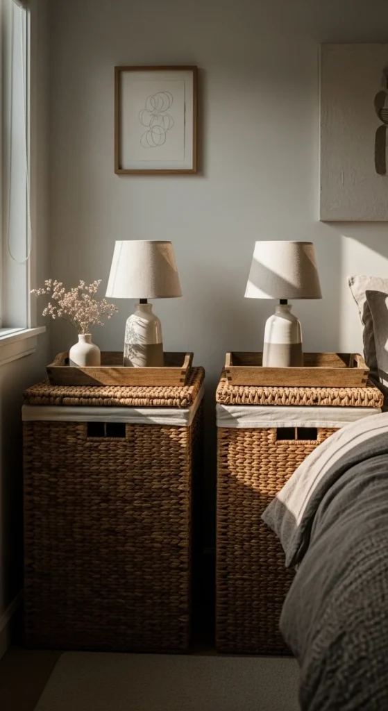 Use Baskets as Nightstand Alternatives