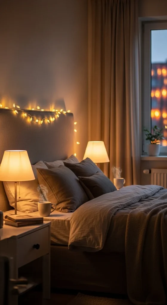 how to decorate bedroom cozy lighting